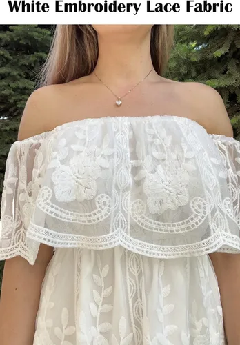 Vista 6 de HOYISHION Womens V-Neck Floral Embroidered Lace Mini Dress Bridesmaid Wedding Guest Cocktail Party Short Dresses