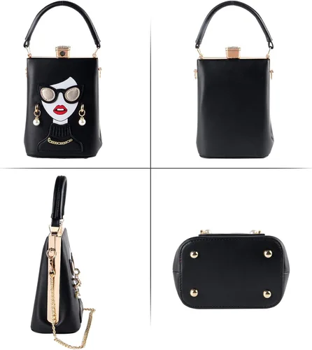 Vista 4 de KUANG! Women Novelty Lady Face Shoulder Bags Funky PU Leather Top Handle Satchel Handbags Clutch Purse for Women