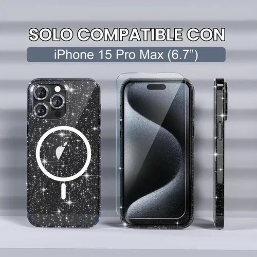 Vista 2 de Choiche Funda para iPhone 15 Pro Max compatible con MagSafe, color negro Purpurina negra