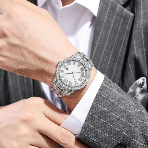 Vista 3 de SENRUD Reloj de pulsera analógico de cuarzo con diamantes de imitación de cristal para hombre