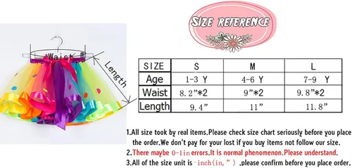 Vista 5 de NEXLOMOS Girls Colorful Rainbow Layered Ribbon Tiered Ballet Tutu Skirt