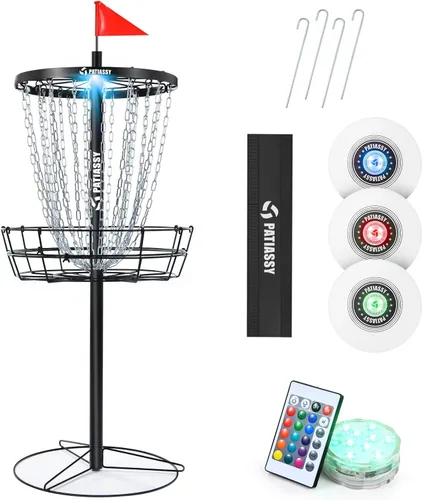 Vista 9 de Disc Golf Basket 24/12 Chain LED Night & Adjustable Height Options