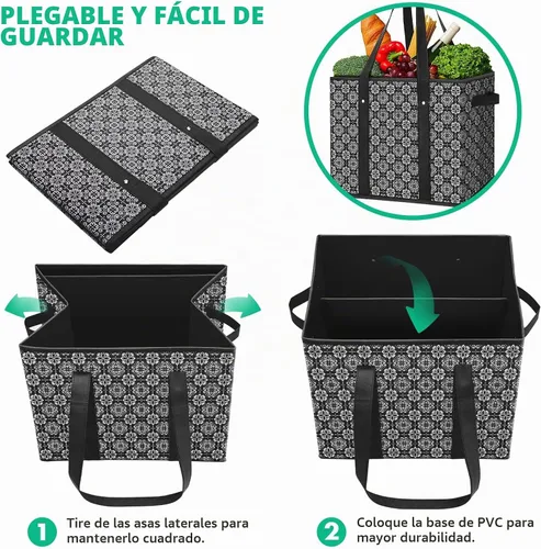 Vista 6 de WISELIFE Bolsas reutilizables para comestibles [2 unidades], bolsa grande para comestibles, resistente al agua, bolsa de compras plegable para ropa