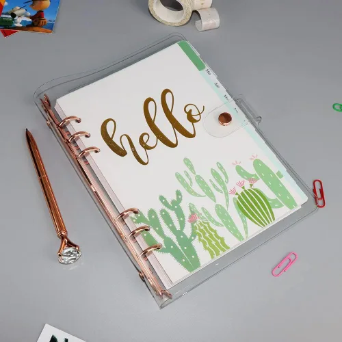 Vista 7 de Personal - Funda de PVC transparente A5, funda de PVC suave y transparente para cuaderno, 6 anillos, protector de 6 anillos con cierre de botón a