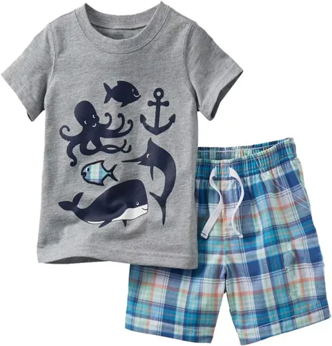 Vista 19 de Conjunto de camiseta de manga corta y pantalón corto de algodón para niño pequeño