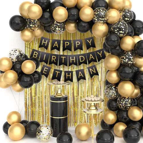 Vista 3 de Cartel de cumpleaños personalizado con nombre, haz tu propio banderín de feliz cumpleaños para fiesta de cumpleaños, letrero negro con 26 pancartas