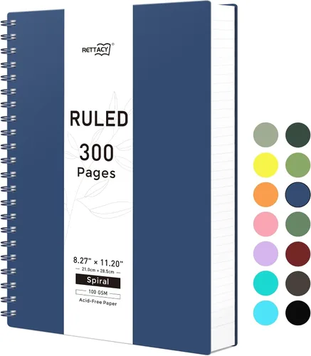 Vista 27 de RETTACY - Cuaderno en espiral grande A4, 300 páginas rayadas, 8.2 x 11.2 pulgadas, para escuela, trabajo, escritura, papel grueso de 3.53 oz/m²