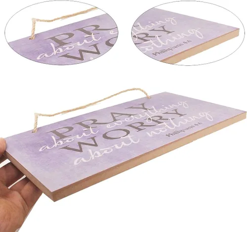Vista 3 de Ergonflow Letrero decorativo de madera con texto en inglés "Pray About Everything" (Edición Premium) de 9.5 x 5.75 pulgadas