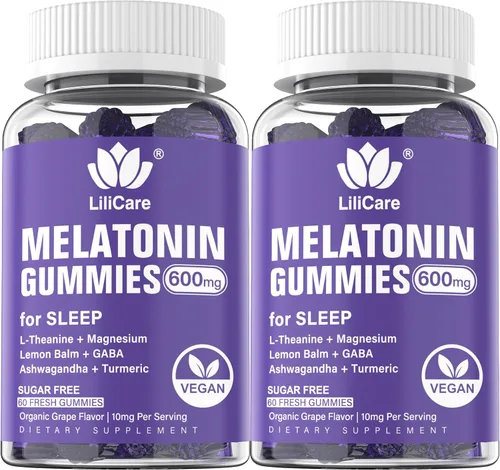 Vista 9 de Gomitas de melatonina de 10 mg 20 mg para adultos sin azúcar, extra fuerte con L-teanina, Ashwagandha, magnesio, cúrcuma, GABA, bálsamo de limón