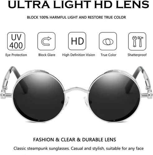 Vista 35 de Dollger Gafas de sol vintage Steampunk Retro Metal Round Circle Frame