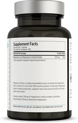 Vista 3 de Les Labs Citrato de Magnesio – Alivio del Estrés, Sueño Reparador, Salud del Corazón, Metabolismo, Función Nerviosa y Muscular – Suplemento sin GMO