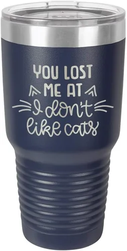 Vista 19 de You Lost Me at I DON'T LIKE CATS Vaso negro de 30 onzas con popote y tapa superior deslizante Taza de viaje de acero inoxidable Comparar