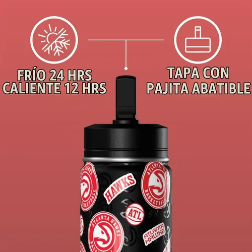 Vista 4 de Hydrapeak x NBA Botella de agua mini de 14 onzas oficialmente licenciada de los Atlanta Hawks para niños con tapa con popote y asa, reutilizable