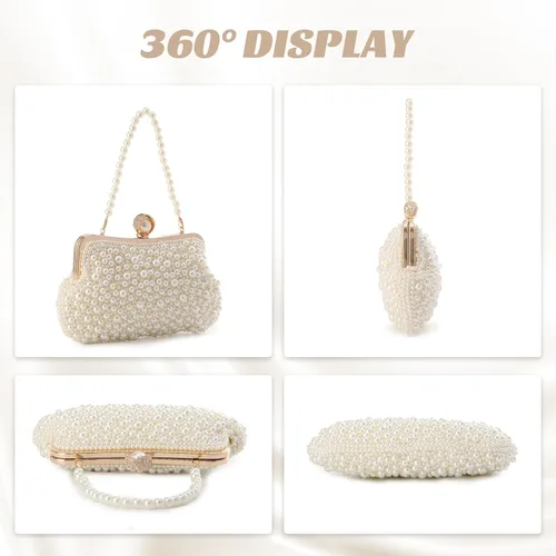 Vista 3 de Fecialy Women Pearl Clutch Purses Evening Handbags Clutch Wedding Crystal Shoulder Bag with Pearl Chain