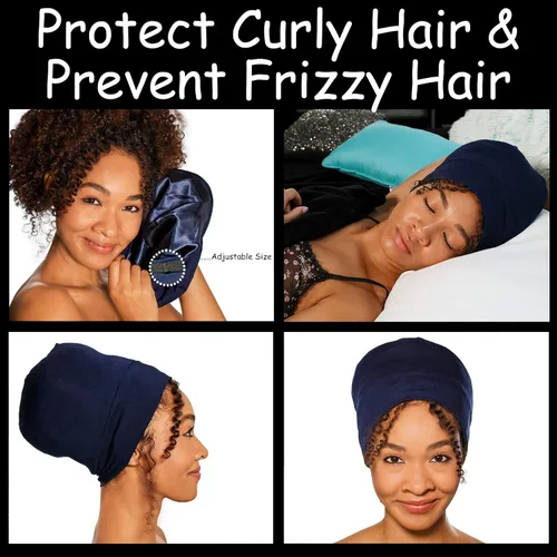 Vista 3 de Gorro de dormir con forro de satén ajustable, gorro holgado para mujer, cabello rizado natural