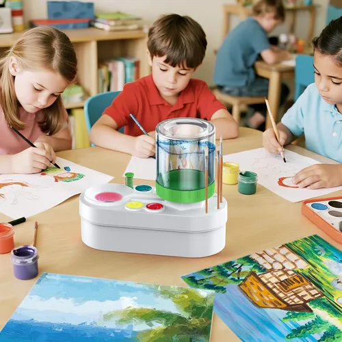 Vista 3 de Limpiador de pinceles: suministros de pintura para niños, estación de pintura, taza de enjuague de pincel de agua de pintura
