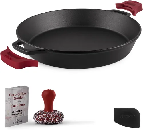 Vista 22 de Sartén de hierro fundido de Cuisinel con tapa - Sartén para freír pre-sazonada de 10" pulgadas + cubierta de vidrio + soporte para mango resistente