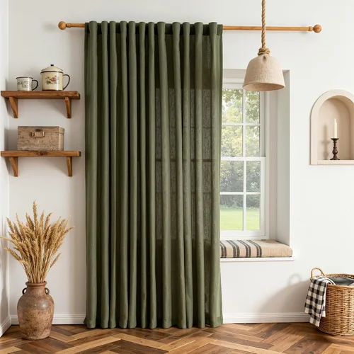 Vista 37 de MYSKY HOME Cortinas naturales de puerta francesa para ventana de puerta, 40 pulgadas de largo, cortas, semitransparentes, filtrantes de luz