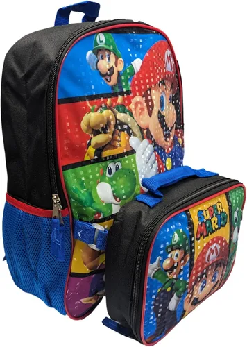 Vista 3 de AI ACCESSORY INNOVATIONS Mario Luigi Bros - Mochila de tamaño completo de 16 pulgadas con lonchera desmontable