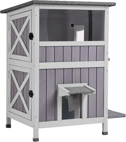 Vista 11 de Cat House - Casa para gatos con cortina para gatos con aislamiento, techo resistente a la intemperie (cubierta individual)