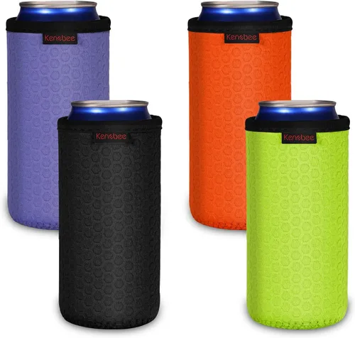 Vista 18 de Paquete de 4 Fundas Enfriadoras para Latas Delgadas de 12oz, Suaves Aisladas Reutilizables Antideslizantes de Neopreno Portavasos Cubiertas