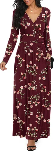 Vista 31 de LILBETTER - Vestido largo de manga larga, cuello en V profundo, holgado, liso y casual para mujer Verde militar