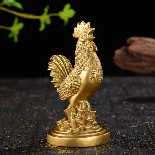 Vista 5 de BRASSTAR Estatua de Feng Shui de latón auspicioso gallo/pollo/gallo oficina en casa talismán decorativo figura de oro regalo para colección PTZY048