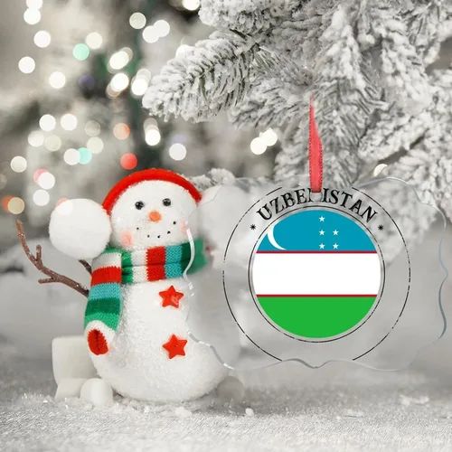 Vista 3 de Adornos de Navidad de Uzbekistán, bandera de Uzbekistán, adornos de árbol de Navidad, adornos de Navidad personalizados de acrílico transparente