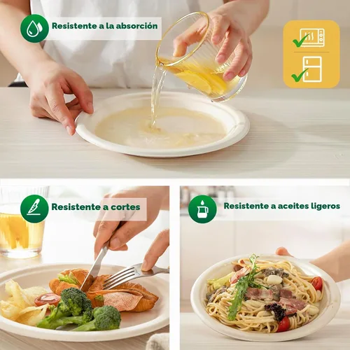 Vista 5 de 125 unidades de platos de papel compostables, platos desechables resistentes de 6 pulgadas por bagazo biodegradable, platos de postre a granel