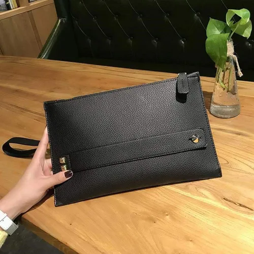 Vista 4 de Bolso de mano para mujer, de piel sintética, bolso grande de noche, con correa para la muñeca