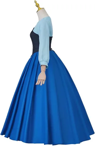 Vista 4 de SFWXCOS Disfraz de sirena de princesa para mujer, vestido de fiesta de cosplay de Ariel azul con gorro