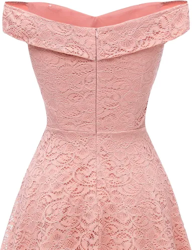 Vista 6 de HomRain - Vestido elegante con encaje floral para mujer, con hombros descubiertos y dobladillo asimétrico, para bodas, cócteles y fiestas