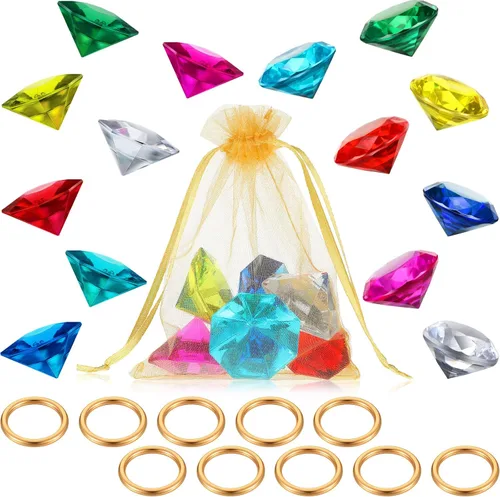 Vista 8 de Chalyna Juego de 25 anillos redondos de aleación de diamantes acrílicos de aleación de oro, regalo de fiesta de Halloween, pirata, tesoro, caza