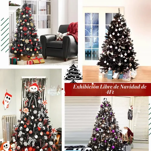 Vista 7 de Árbol de Navidad artificial negro de 4 pies, árbol de Navidad pequeño falso