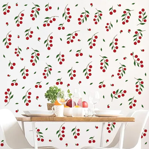 Vista 6 de Calcomanías de pared de bayas rojas, calcomanías de pared de frutas pequeñas, calcomanías de pared lindas calcomanías de frutas de verano