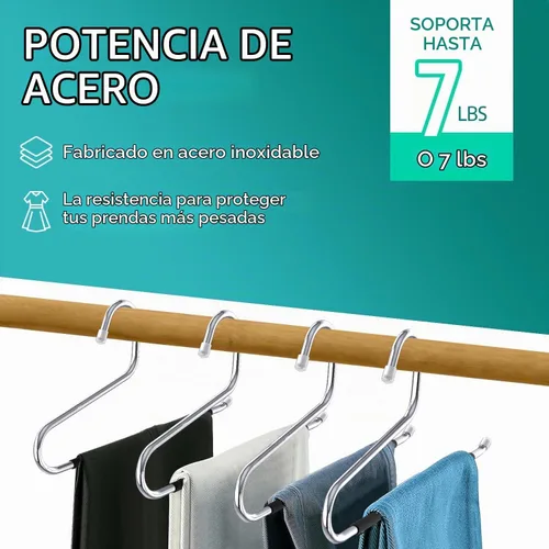 Vista 3 de Perchas para pantalones para hombre, 15 perchas de metal antideslizantes con extremos abiertos