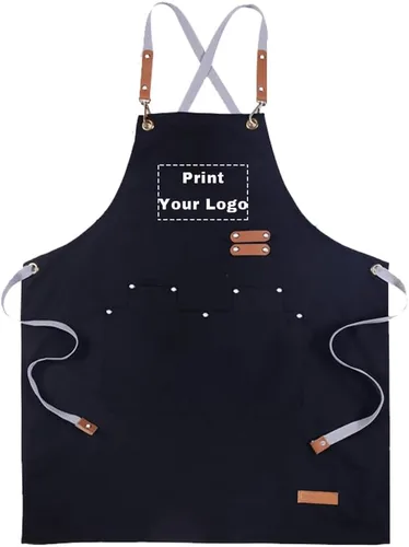 Vista 16 de Delantal de chef personalizado con espalda cruzada con correas ajustables, lona bordada e impresión Beigeapron (bordado)