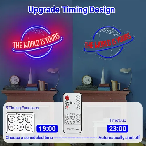 Vista 3 de Letrero de neón The World Is Yours, regulador remoto, planeta, lámpara de luz de neón LED para decoración de pared, alimentación USB para hombre