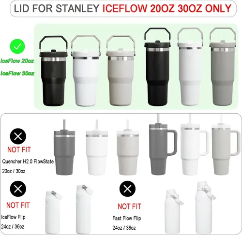 Vista 3 de Paquete de 2 tapas de vaso para Stanley IceFlow de 20 onzas, 30 onzas, a prueba de derrames, con asa y popote (beige, 30 onzas)