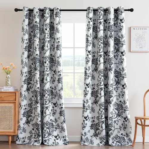 Vista 10 de H.VERSAILTEX - Cortinas opacas de 63 pulgadas de largo, juego de 2 paneles, estampado floral, cortinas de estilo campestre para sala de estar