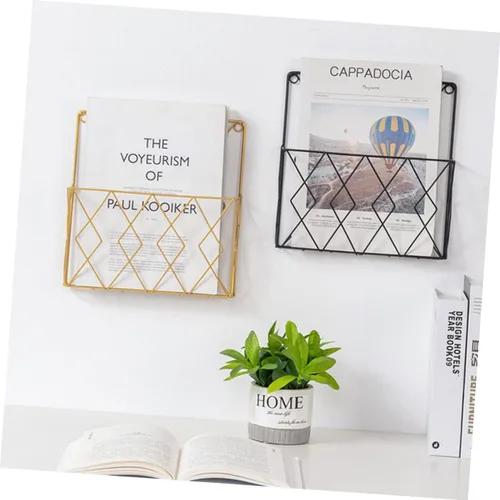 Vista 2 de Homoyoyo Estantería decorativa para oficina, cestas de almacenamiento de pared, soportes de estante de alambre, soporte para revistas, estante