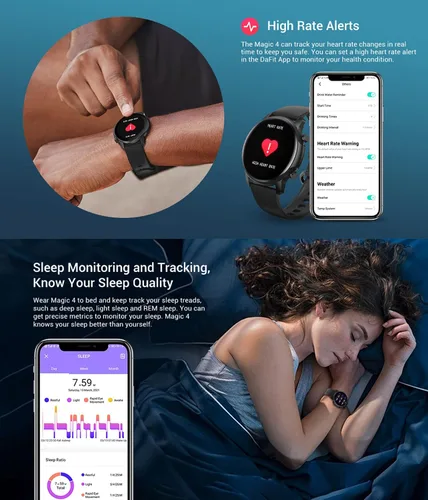 Vista 2 de Reloj inteligente de salud para teléfonos Android iOS Frecuencia Cardíaca Reloj de Presión Arterial Seguimiento del Sueño Mensaje Notificación