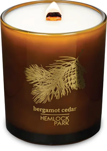 Vista 6 de Hemlock Park Vela de mecha de madera ámbar y dorada hecha a mano con cera de coco natural (estándar de 7.2 onzas, ámbar) Crackling Wood Wick