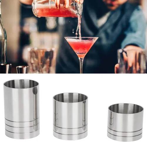Vista 6 de Juego de 3 tazas medidoras de acero inoxidable para cóctel, color plateado (0.8 fl oz+1.2 fl oz+1.7 fl oz)