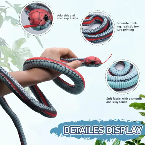 Vista 3 de Muñecas de serpiente de 3.6 pies de largo, animales de peluche suaves y realistas, bromas de peluche, juguetes para niños, regalos para niños