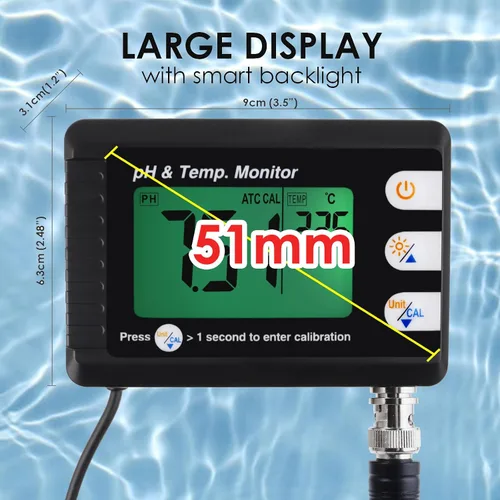 Vista 6 de Medidor digital combinado de pH y temperatura, termómetro de acuario, monitor de pH con función de calibración automática para laboratorio