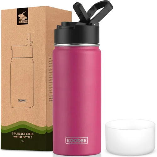 Vista 34 de koodee Botella de agua para niños, botella de agua de acero inoxidable de 12 onzas con aislamiento al vacío para la escuela, botella de agua de boca