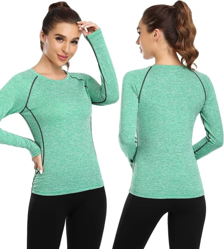 Vista 3 de Camiseta de manga larga para mujer que absorbe la humedad, camiseta de entrenamiento de manga larga para mujer, ajuste seco, yoga, atletismo