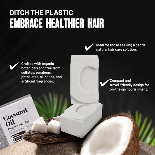 Vista 4 de Herbishh Barra de champú de aceite de ricino + barra de acondicionador de aceite de coco, juego nutritivo de cuidado del cabello sólido para cabello