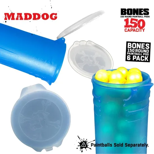 Vista 6 de Maddog 150 cápsulas redondas de paintball de huesos Tubos duraderos de recarga rápida para torneos y recreativos Speedball Woodsball Paquete de 6